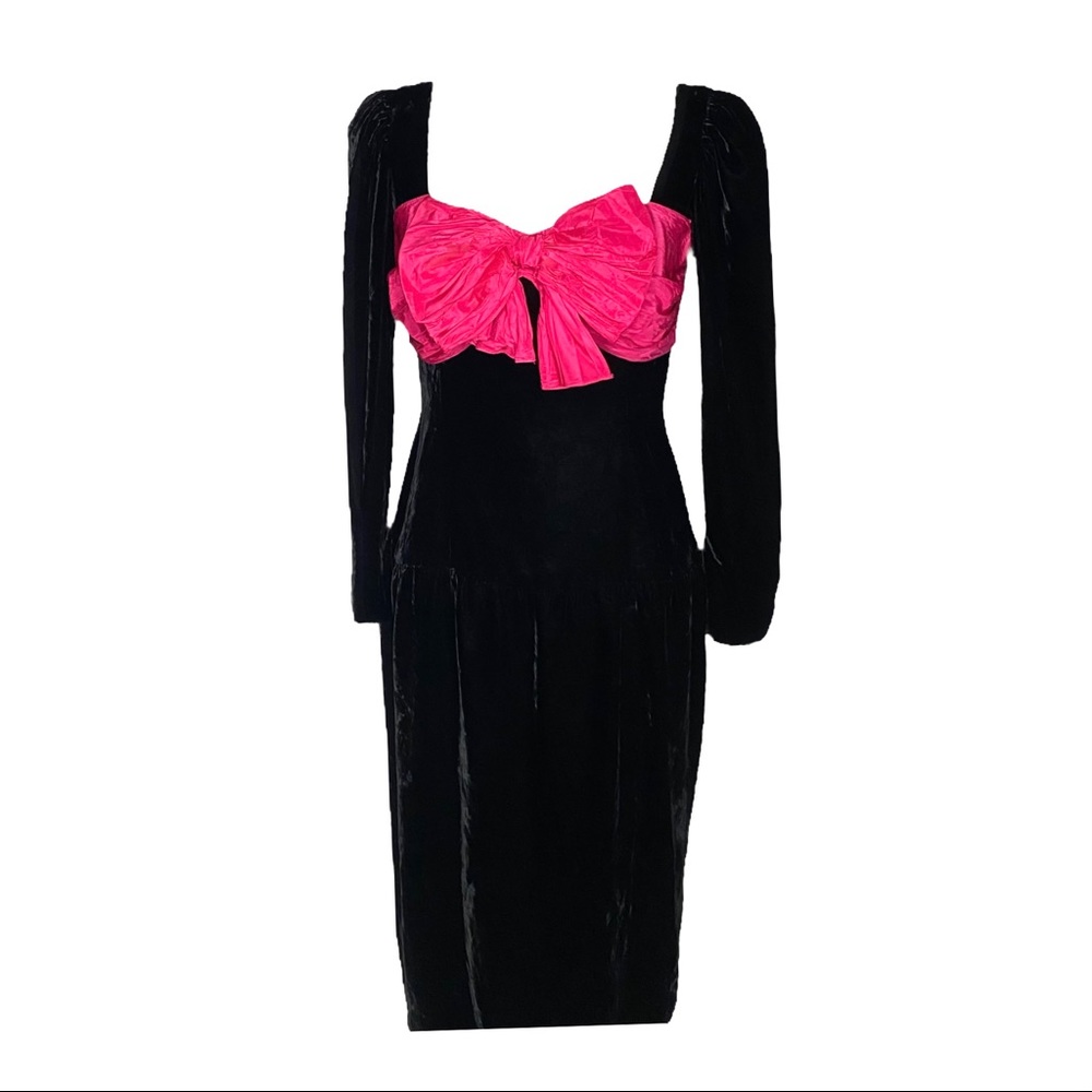 Vintage Oscar de la Renta Black Velvet and Pink Taffeta Gown RARE